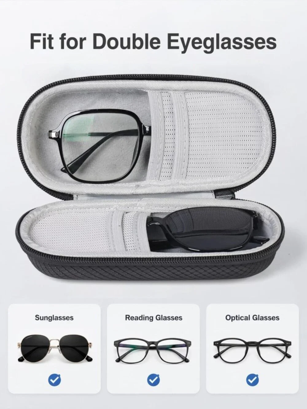 Double Eyeglass Case & Sunglass Organizer - Travel-Friendly, Durable Design